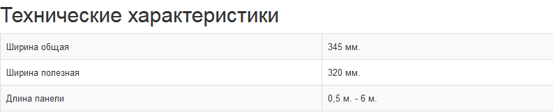 Технические характеристики металлического сайдинга "ЭкоБрус" Технические характеристики металлического сайдинга "ЭкоБрус"